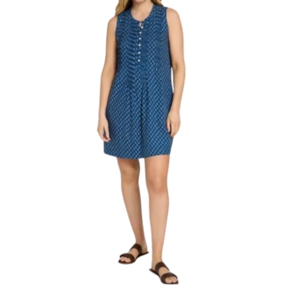 100% Linen Summer Dress Faherty Isha Linen Mini Dress - Sleeveless Pullover  With Front Buttons Linen Dress